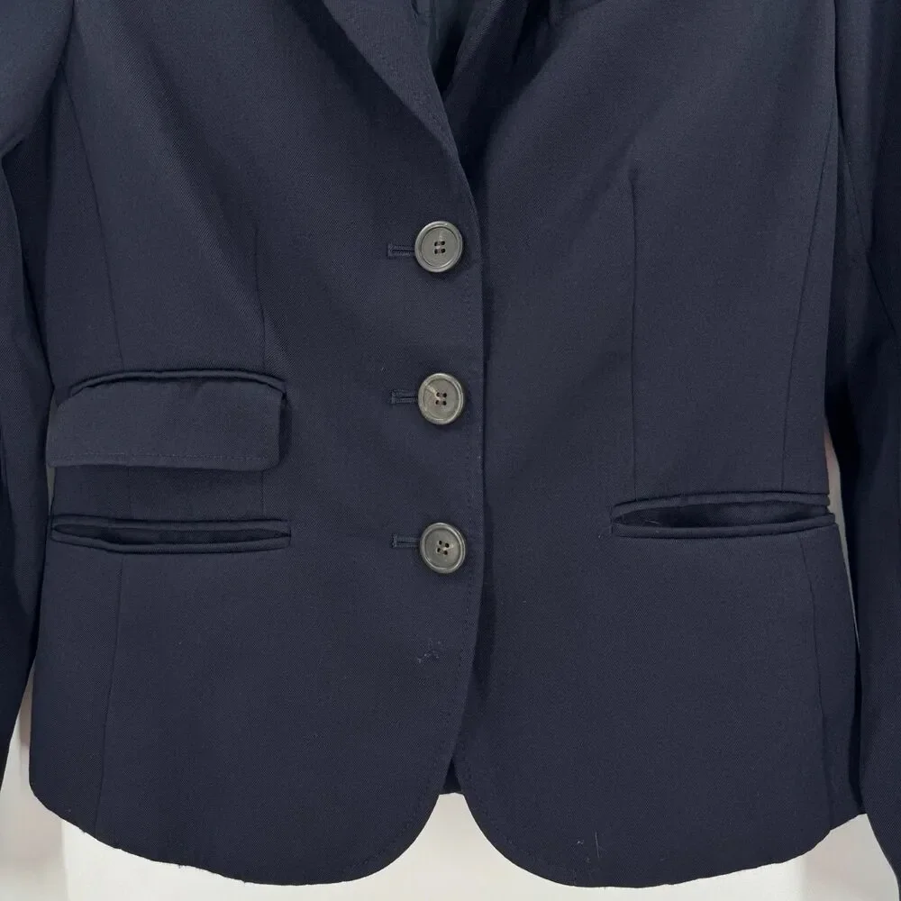 J. CREW Navy Blue 3 Button Schoolboy Blazer Jacket Size 2